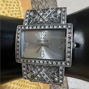 Chico's Statement Watch 34mm Pave and Silver Cuff Watch